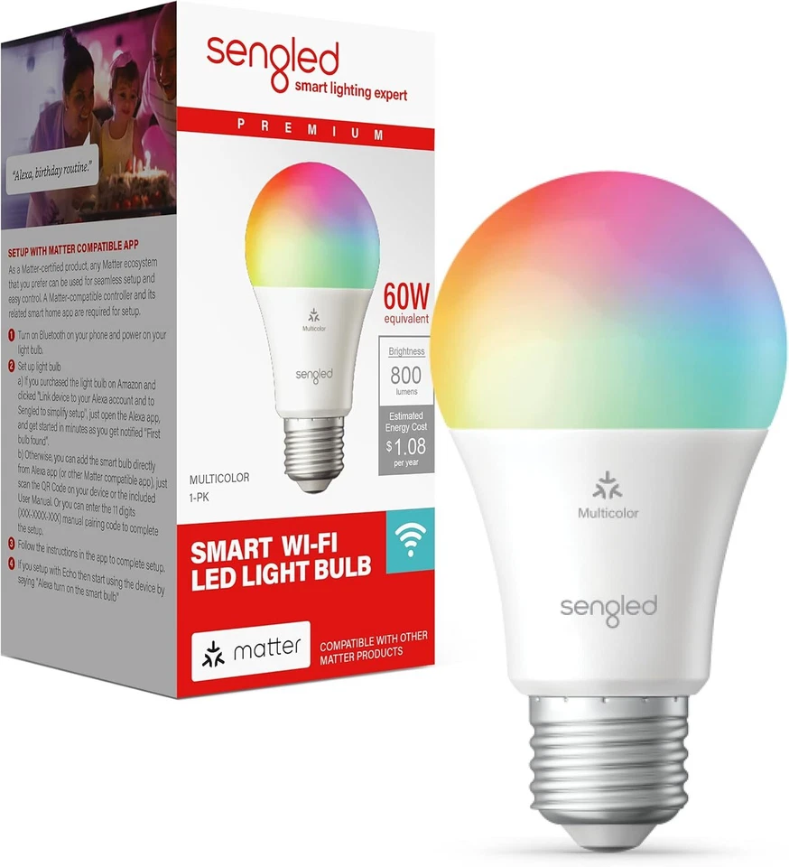 Sengled LED Smart Light Bulb (A19) Matter-Enabled Multicolor Works with Alexa - Image 1 of 4