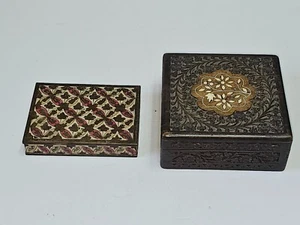 VICTORIAN Brass and handcarved wooden Cigerette /playing card hinged boxes - Picture 1 of 20