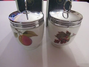 2 ROYAL WORCESTER EGG CODDLER Canisters EVESHAM PORCELAIN ENGLAND w/ boxes - Picture 1 of 14