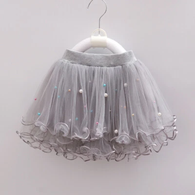 Kids Girls Beads Frill Tulle Skirt Sweet Princess Layered Tutu Ballet Party Pink - Image 1 of 4