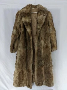 BEAUTIFUL GENUINE NATURAL COLOR RABBIT FUR COAT FULL LENGTH LONG SIZE M - Picture 1 of 6