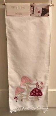 NEW RACHEL ZOE MUSHROOM 🍄 HEARTS 💕 TABLE RUNNER Appliqués Valentines 14”x72” - Image 1 of 4