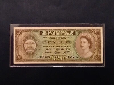 - Rare 1973 British Honduras $20 Dollars Elizabeth II P 32c - Image 1 of 4
