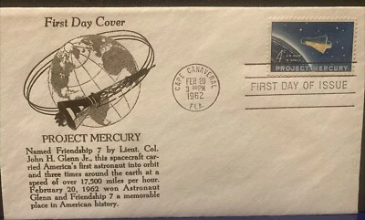 SPACE COVER :4 CT PROJECT MERCURY #1193 1ST ORBIT CACHET CAPE CANAV FEB 20, 1962 - Image 1 of 4