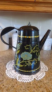Antique Mid 19th Cent. Tin Coffee Pot/Country-style Painted Surface - Picture 1 of 9