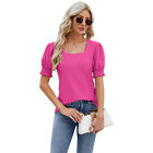 Ladies Holiday Casual Puff Sleeve Blouse Shirt Summer Top Pullover Loose T shirt