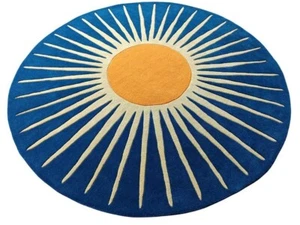 Blue Yellow Sun Round Hand Tufted Woollen Carpet - Picture 1 of 4