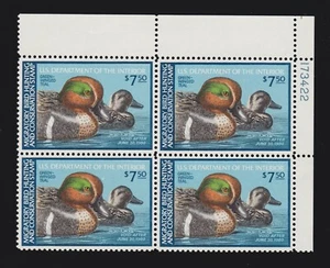 US RW46 1979 $7.50 Duck Stamp Mint UR Plate #173422 Block of 4 XF OG NH SCV $50 - Picture 1 of 2