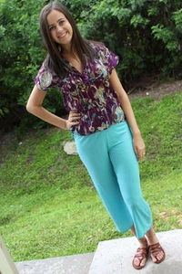 Boho Chic Gypsy Hippie BLUE Pants With PURPLE Top Soft Jersey Pants 2pc set 