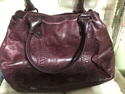 FRYE MELISSA Merlot Pull-Up Leather Tote Carryall Shoulder Bag Padded Pocket - Image 1 of 4