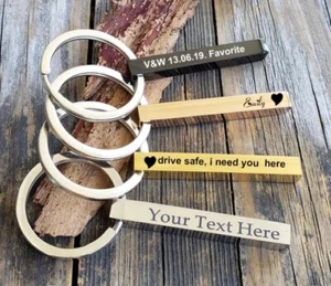Custom 3D Bar Keychain Stainless Steel Four Side Coordinates Keyring Personalize - Picture 1 of 6