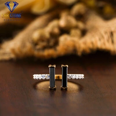 0.57 TDW F.B. Baguette & Round Lab Grown Diamond& Gemstone Ring 18k White Gold - Image 1 of 4