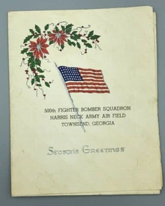 1943 Segunda Guerra Mundial 500 Escuadrón de Bombarderos de Caza MENÚ DE NAVIDAD Harris Neck Ejército de Estados Unidos Fld Aéreo - Imagen 1 de 7