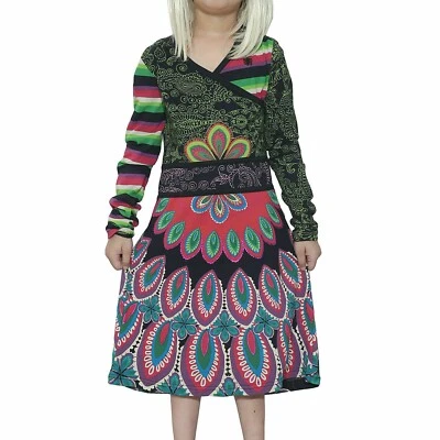 Desigual Kids Girl Printed Midi Dress  Floral Striped Cotton 11-12 Years 269592 - Image 1 of 4