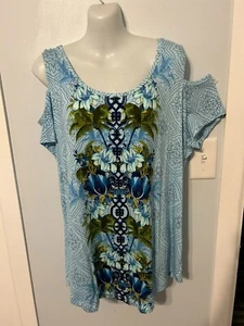 NWT JM Collection Bayswater CB Floral SS Cold Shoulder Top/Tee Plus Size 2X - Picture 1 of 3