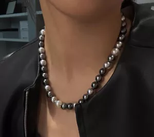 18" AAAA 10mm Perfect Round black gray white south sea Shell Pearl Necklaces - Picture 1 of 6