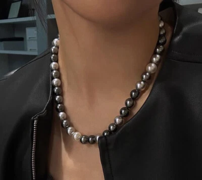 18"  AAAA 10mm Perfect Round black gray white south sea Shell Pearl Necklaces - Image 1 of 4