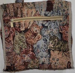 Vintage Tapestry Cat Bag multicolored shoulder tote zip closure - Picture 1 of 7