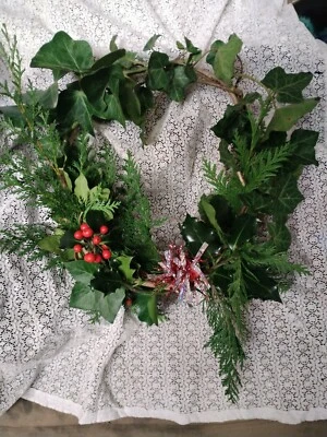 christmas wreath handmade, cedar, ivy, holly, made alive at order - Image 1 of 2