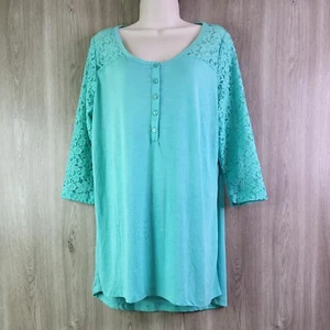 Top Henley Torrid verde menta manica pizzo taglia 0 manica a 3/4 più collo a scoop - Foto 1 di 14