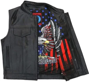 Gilet motard cuir homme Hot Leathers VSM1052 noir patriotique club moto - Photo 1/9