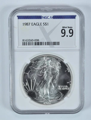 American Silver Eagle 1987 Mint State 9,9 NGC X NGCX Foto 1 de 4