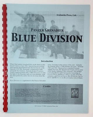 Panzer Grenadier Blue Division Expansion NEW Supplement Blue Avalanche Press - Image 1 of 3