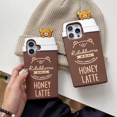 Cute Rilakkuma Coffe Silicone Case Cover For iPhone 17 Pro Max 16 15 14 13 Pro - Image 1 of 4