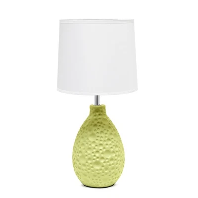 LT2003-GRN Textured Stucco Ceramic Oval Table Lamp with White Fabric Shade, G... - Image 1 of 4