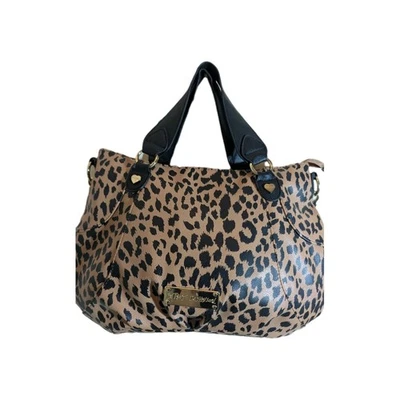 Bolso de Mano Betsey Johnson Leopardo Guepardo Negro Tostado Mediano Grande De Colección  Foto 1 de 4