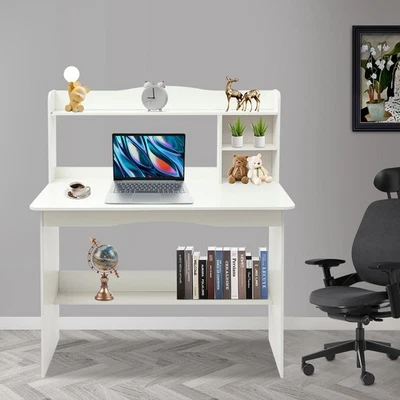 White Home Office Desk with Bookshelf High-class MDF Modern 39.37×18.9‘’ USA New - Image 1 of 4