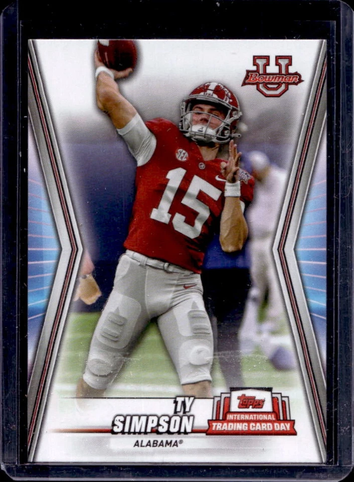 2023 Topps Bowman University International Trading Card Day Ty Simpson #NTCD-BF1 - Image 1 of 2