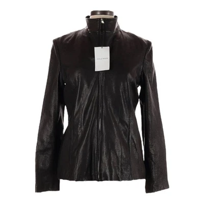 Chaqueta de Moto Cole Haan $498 Cuero Genuino L Nueva con Etiquetas Negra Dorada Cremallera Elegante A Medida Foto 1 de 4