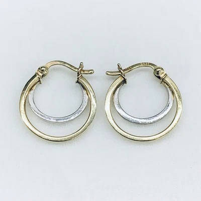 10k Yellow Gold White Gold 2 Tone Double Round Hoop Earrings - Image 1 of 4