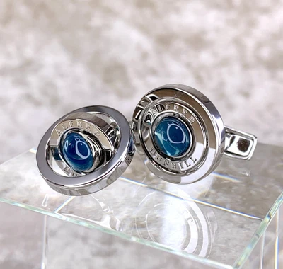 Gemelos Alfred Dunhill giroscopio gema azul topacio plata Foto 1 de 4