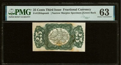 FR 1294 Fractional 1864 Union Currency 25c Civil War Third Specimen Issue PMG 63 - Image 1 of 4