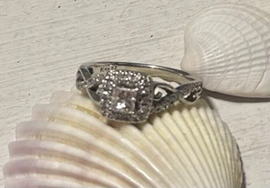 Now & Forever Diamond Engagement Ring 3/8 ct tw Princess & Round 10ct White Gold - Picture 1 of 12