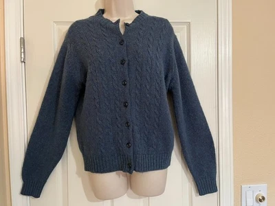 Cárdigan L.L Bean De Colección Shetland/Mohair Hecho en Inglaterra Talla 36 Azul/Verde CableKnit Foto 1 de 4