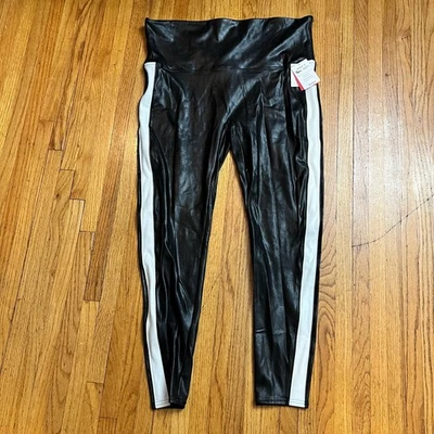 Leggings Spanx de cuero sintético para mujer 3XL a rayas negras blancas ajustados tiro alto Foto 1 de 4