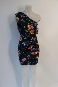 Abito donna GUESS nero, multi louane verde giungla monospalla nuovo con etichette S - Foto 1 di 8