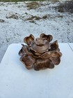 Monkey Pod Lotus Flower Mid Century Teak Wood Snack Bowl Spin Serve Set Vintage