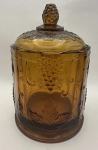 Vintage Indiana Carnival Glass Harvest Grape Amber Candy Biscuit Jar Lid 7” - Picture 1 of 13