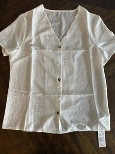 Cupshe Live Life On The Beach White Button Blouse Scalloped Neck L - Picture 1 of 8