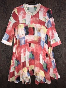 Women's Top Size S Boho 3/4 Sleeves Handkerchief Semi Sheer Pearl Beads Tunic - Picture 1 of 8