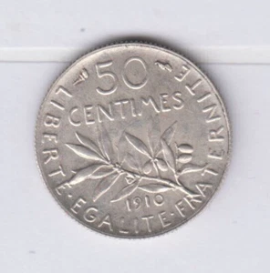 FRANCE 50 Centimes silver 1910 BU grade (fra1977) - Picture 1 of 2