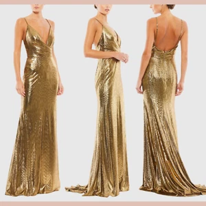 NWT MAC DUGGAL [ 6 ] 26408 Metallic Faux Wrap Spaghetti Strap Gown Bronze #J1808 - Picture 1 of 14