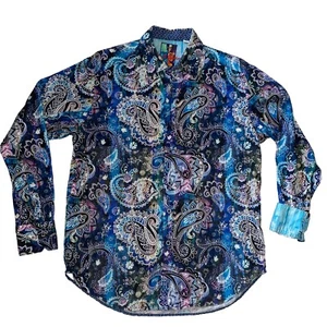Robert Graham Dry Creek Shirt Paisley Mens Med Long sleeve Blue button Flip Cuff - Picture 1 of 11