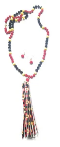 Girasol Búfalo Cuadros Collar Pendientes Borla Flecos Joyería Set Rojo Amarillo - Imagen 1 de 3