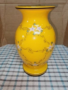 Antique Loetz Yellow Glass 8" Vase With Enamel Stars And Designs - Picture 1 of 4
