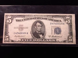 USA $5 1953 A D47409320A # SILVER Certificate BLUE Seal Lincoln Money America - Picture 1 of 3